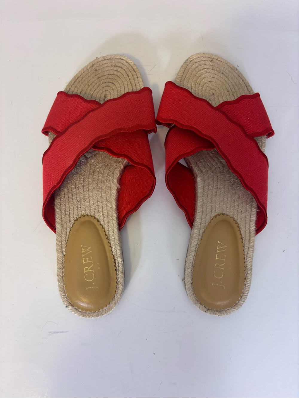 J. Crew Red Scalloped Ruffle Espadrille Slide Sandals Women 8 - Picture 4 of 7